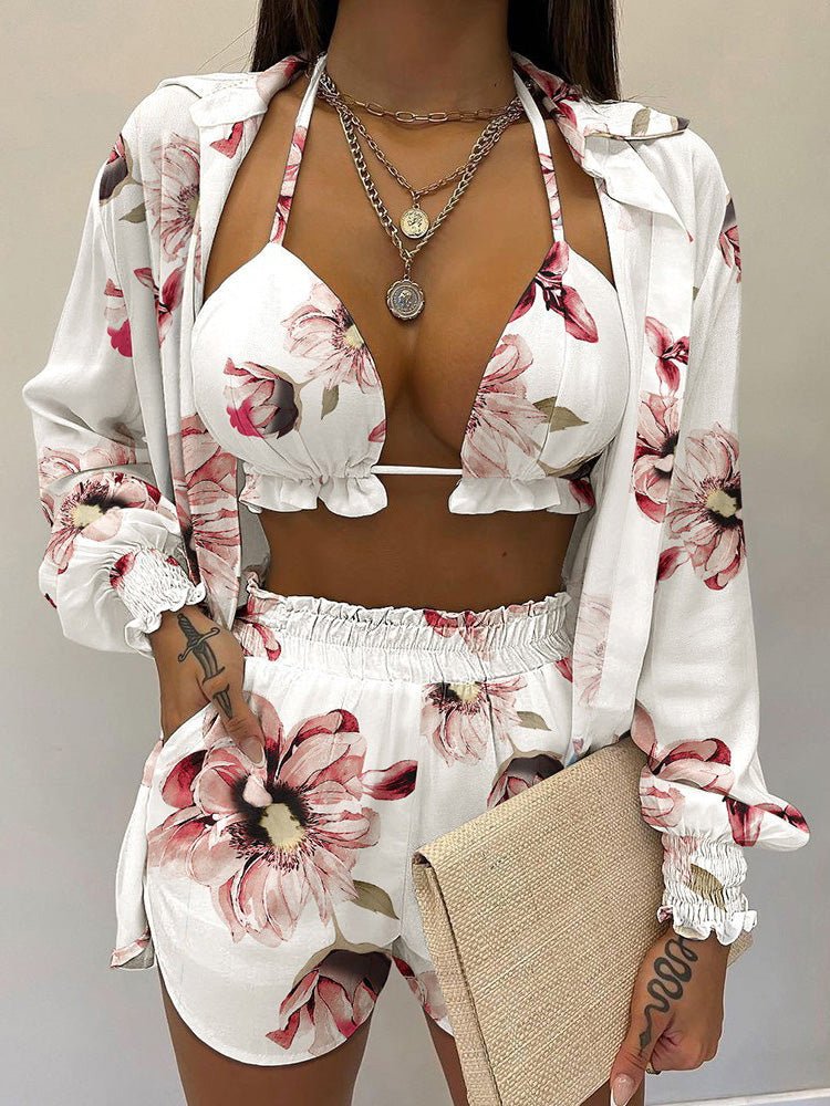 Women's Sets Printed Cardigan Sling Shorts Casual 3 Piece Set - Sets - Instastyled | Online Fashion Free Shipping Clothing, Dresses, Tops, Shoes - 18/03/2022 - 40-50 - Bottoms