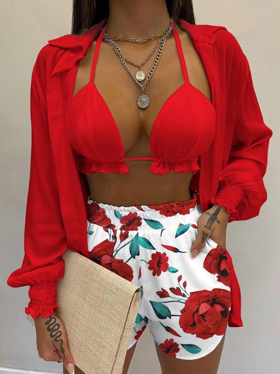 Women's Sets Printed Cardigan Sling Shorts Casual 3 Piece Set - Sets - Instastyled | Online Fashion Free Shipping Clothing, Dresses, Tops, Shoes - 18/03/2022 - 40-50 - Bottoms