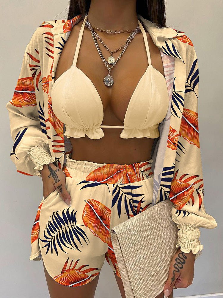 Women's Sets Printed Cardigan Sling Shorts Casual 3 Piece Set - Sets - Instastyled | Online Fashion Free Shipping Clothing, Dresses, Tops, Shoes - 18/03/2022 - 40-50 - Bottoms