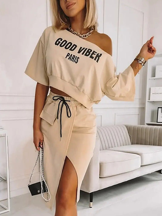 Women's Sets Printed Crop Top & Slit Skirt Two-Piece Set - Sets - Instastyled | Online Fashion Free Shipping Clothing, Dresses, Tops, Shoes - 13/04/2022 - 30-40 - Bottoms