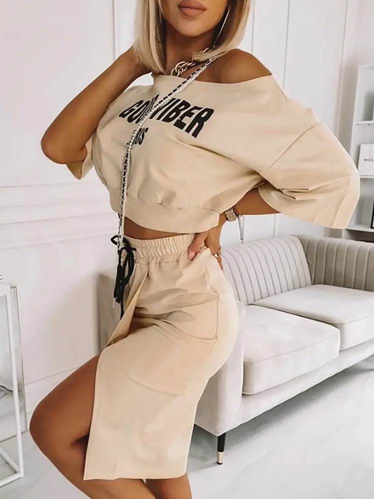 Women's Sets Printed Crop Top & Slit Skirt Two-Piece Set - Sets - Instastyled | Online Fashion Free Shipping Clothing, Dresses, Tops, Shoes - 13/04/2022 - 30-40 - Bottoms