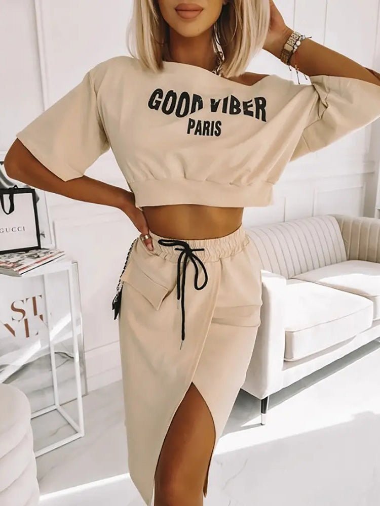 Women's Sets Printed Crop Top & Slit Skirt Two-Piece Set - Sets - Instastyled | Online Fashion Free Shipping Clothing, Dresses, Tops, Shoes - 13/04/2022 - 30-40 - Bottoms