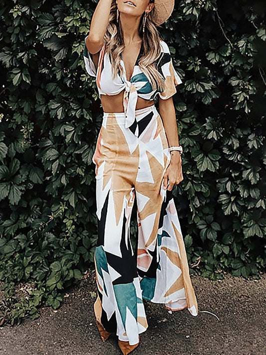 Women's Sets Printed Crop Top & Trousers Casual Two-Piece Suit - Sets - INS | Online Fashion Free Shipping Clothing, Dresses, Tops, Shoes - 03/09/2021 - 30-40 - Bottom