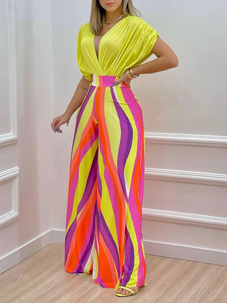 Women's Sets Printed Doll Sleeve Top & Wide Leg Pants Two-Piece Set - Sets - Instastyled | Online Fashion Free Shipping Clothing, Dresses, Tops, Shoes - 17/03/2022 - 40-50 - Bottoms