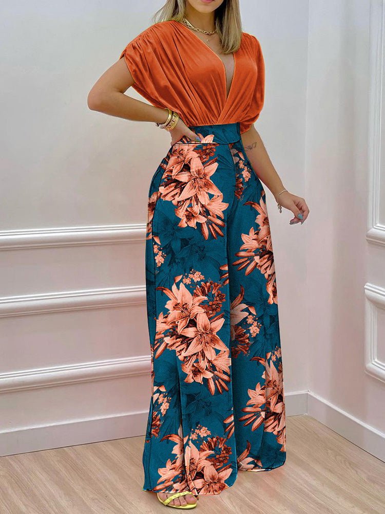 Women's Sets Printed Doll Sleeve Top & Wide Leg Pants Two-Piece Set - Sets - Instastyled | Online Fashion Free Shipping Clothing, Dresses, Tops, Shoes - 17/03/2022 - 40-50 - Bottoms