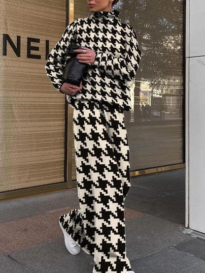 Women's Sets Printed High Collar Long Sleeve Top & Trousers Two-Piece Suit - Sets - INS | Online Fashion Free Shipping Clothing, Dresses, Tops, Shoes - 18/11/2021 - 40-50 - Bottoms