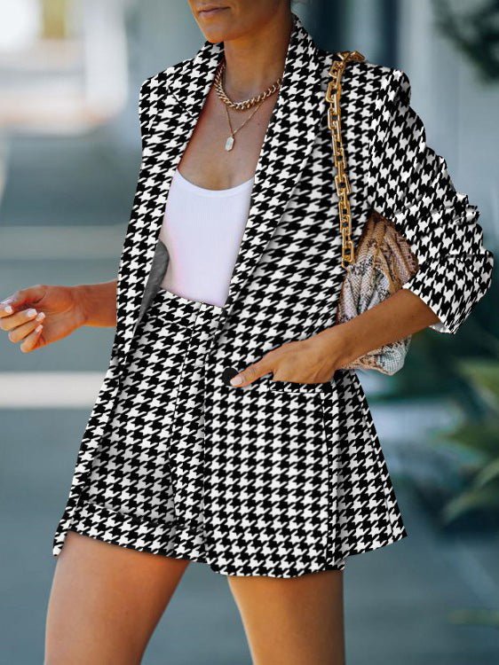 Women's Sets Printed Lapel Blazers & Shorts Two-Piece Set