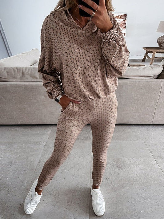 Women's Sets Printed Long Sleeve Hoodie & Pants Two-Piece Set - Sets - Instastyled | Online Fashion Free Shipping Clothing, Dresses, Tops, Shoes - 18/08/2022 - Bottoms - Color_Coffee