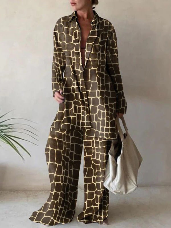 Women's Sets Printed Long Sleeve Shirt & Straight Pants Two-Piece Set - Sets - Instastyled | Online Fashion Free Shipping Clothing, Dresses, Tops, Shoes - 31/08/2022 - 40-50 - bottoms