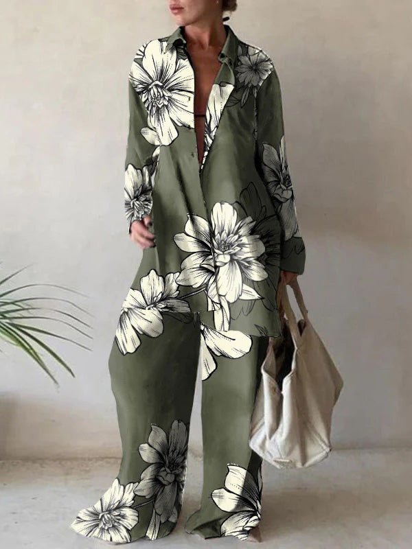 Women's Sets Printed Long Sleeve Shirt & Straight Pants Two-Piece Set - Sets - Instastyled | Online Fashion Free Shipping Clothing, Dresses, Tops, Shoes - 31/08/2022 - 40-50 - bottoms