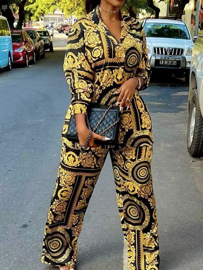 Women's Sets Printed Long Sleeve Shirt & Wide Leg Pants Two Piece Set - Sets - Instastyled | Online Fashion Free Shipping Clothing, Dresses, Tops, Shoes - 27/08/2022 - bottoms - color-yellow