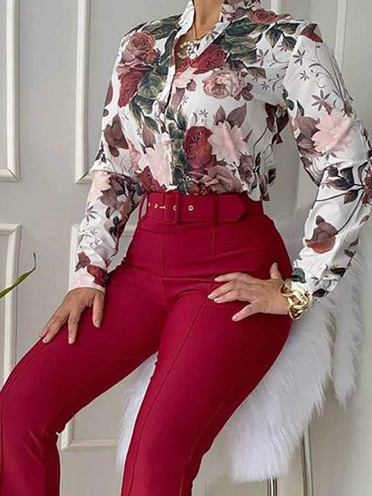 Women's Sets Printed Long Sleeve Shirt & Wide-Leg Pants Two-Piece Suit - Sets - Instastyled | Online Fashion Free Shipping Clothing, Dresses, Tops, Shoes - 10/12/2021 - 40-50 - Bottoms