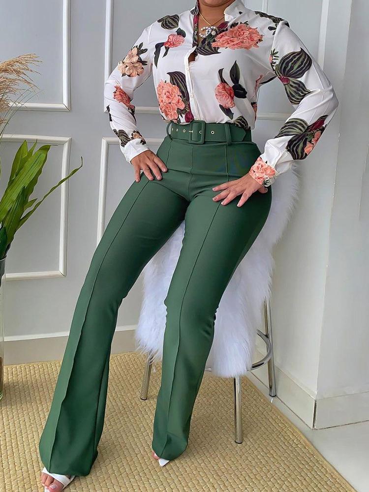 Women's Sets Printed Long Sleeve Shirt & Wide-Leg Pants Two-Piece Suit - Sets - Instastyled | Online Fashion Free Shipping Clothing, Dresses, Tops, Shoes - 10/12/2021 - 40-50 - Bottoms