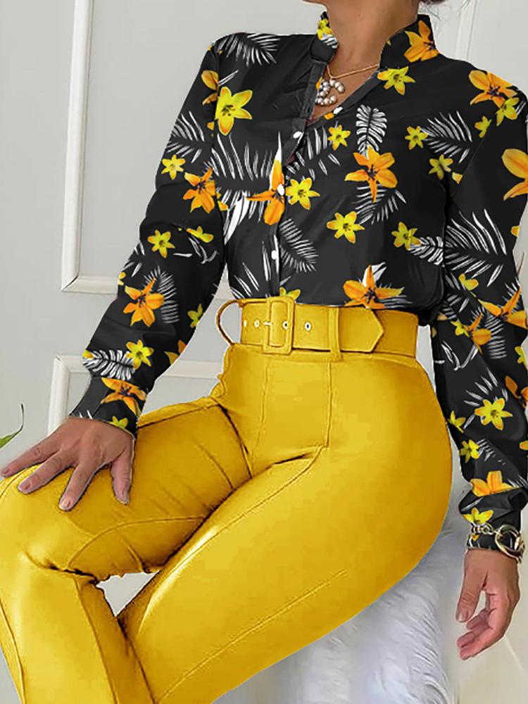 Women's Sets Printed Long Sleeve Shirt & Wide-Leg Pants Two-Piece Suit - Sets - Instastyled | Online Fashion Free Shipping Clothing, Dresses, Tops, Shoes - 10/12/2021 - 40-50 - Bottoms