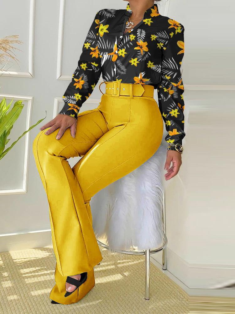 Women's Sets Printed Long Sleeve Shirt & Wide-Leg Pants Two-Piece Suit - Sets - Instastyled | Online Fashion Free Shipping Clothing, Dresses, Tops, Shoes - 10/12/2021 - 40-50 - Bottoms