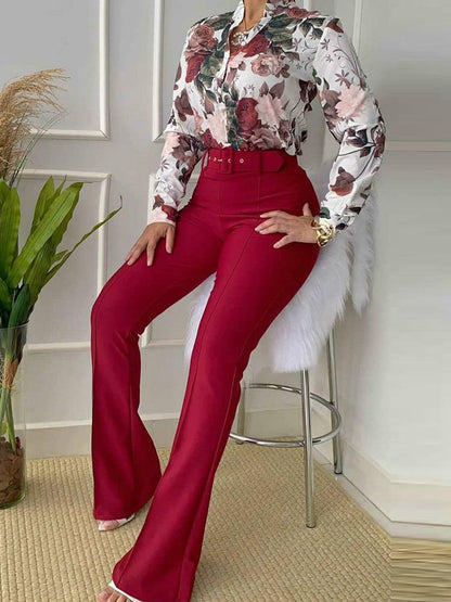 Women's Sets Printed Long Sleeve Shirt & Wide-Leg Pants Two-Piece Suit - Sets - Instastyled | Online Fashion Free Shipping Clothing, Dresses, Tops, Shoes - 10/12/2021 - 40-50 - Bottoms