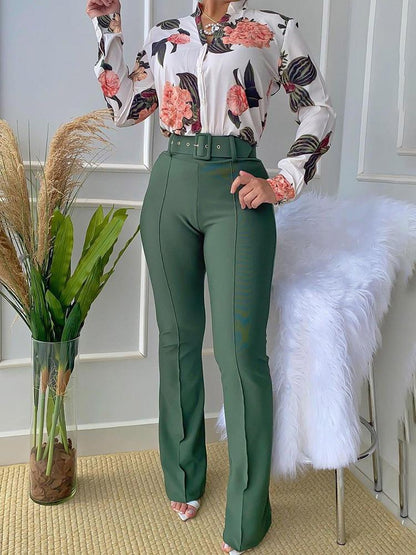 Women's Sets Printed Long Sleeve Shirt & Wide-Leg Pants Two-Piece Suit - Sets - Instastyled | Online Fashion Free Shipping Clothing, Dresses, Tops, Shoes - 10/12/2021 - 40-50 - Bottoms