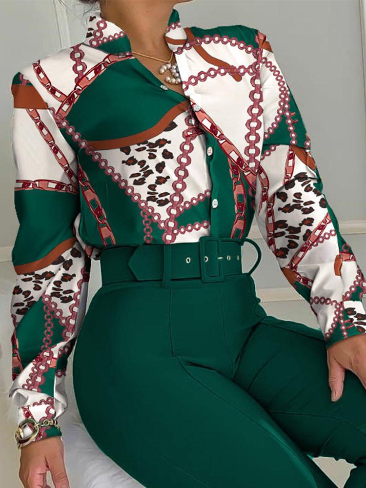 Women's Sets Printed Long Sleeve Shirt & Wide-Leg Pants Two-Piece Suit - Sets - Instastyled | Online Fashion Free Shipping Clothing, Dresses, Tops, Shoes - 10/12/2021 - 40-50 - Bottoms