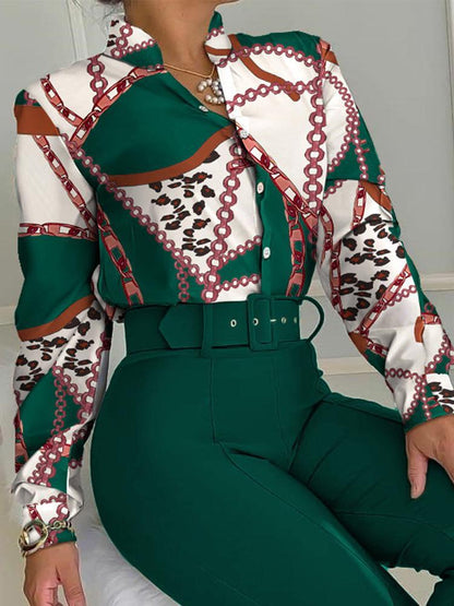 Women's Sets Printed Long Sleeve Shirt & Wide-Leg Pants Two-Piece Suit - Sets - Instastyled | Online Fashion Free Shipping Clothing, Dresses, Tops, Shoes - 10/12/2021 - 40-50 - Bottoms