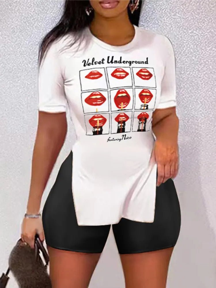 Women's Sets Printed Short Sleeve Split T-Shirt & Shorts Two Piece Set - Sets - Instastyled | Online Fashion Free Shipping Clothing, Dresses, Tops, Shoes - 18/05/2022 - 20-30 - Bottoms