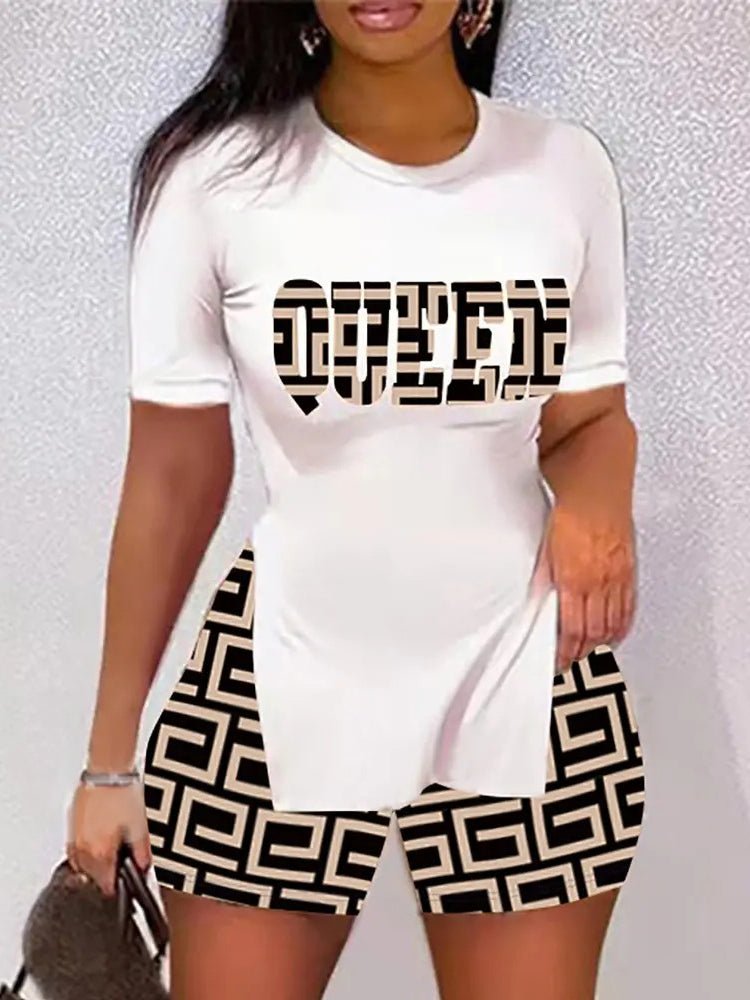 Women's Sets Printed Short Sleeve Split T-Shirt & Shorts Two Piece Set - Sets - Instastyled | Online Fashion Free Shipping Clothing, Dresses, Tops, Shoes - 18/05/2022 - 20-30 - Bottoms