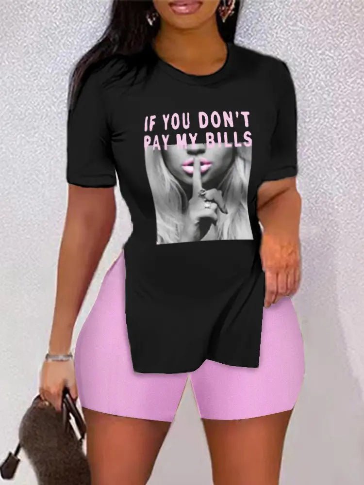 Women's Sets Printed Short Sleeve Split T-Shirt & Shorts Two Piece Set - Sets - Instastyled | Online Fashion Free Shipping Clothing, Dresses, Tops, Shoes - 18/05/2022 - 20-30 - Bottoms