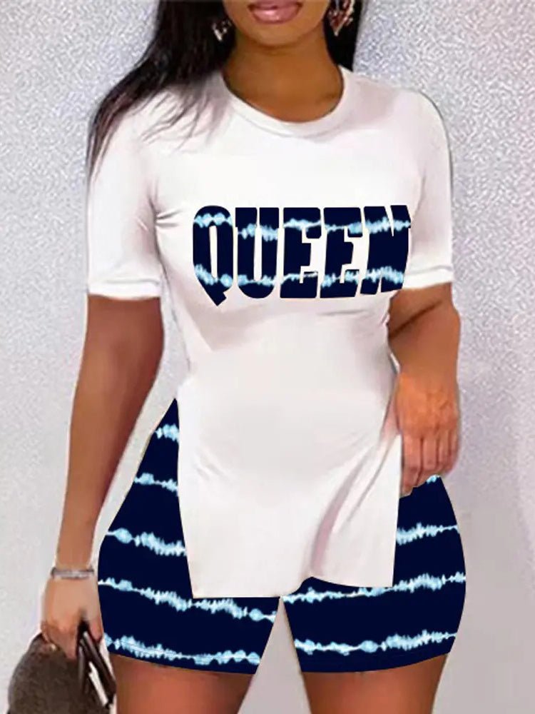 Women's Sets Printed Short Sleeve Split T-Shirt & Shorts Two Piece Set - Sets - Instastyled | Online Fashion Free Shipping Clothing, Dresses, Tops, Shoes - 18/05/2022 - 20-30 - Bottoms