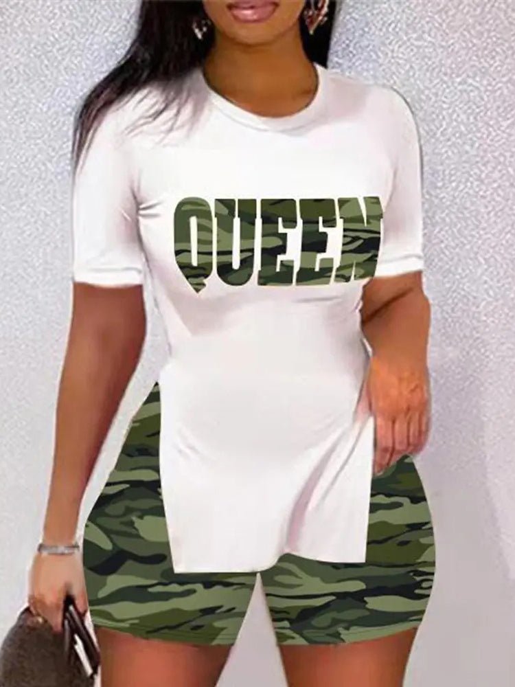 Women's Sets Printed Short Sleeve Split T-Shirt & Shorts Two Piece Set - Sets - Instastyled | Online Fashion Free Shipping Clothing, Dresses, Tops, Shoes - 18/05/2022 - 20-30 - Bottoms