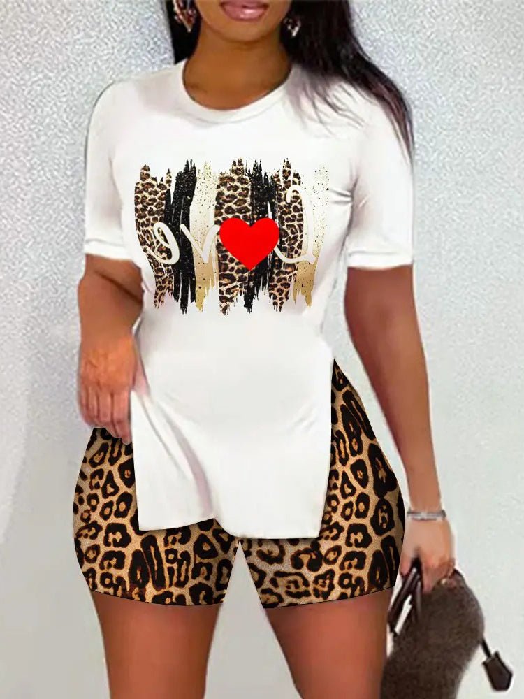 Women's Sets Printed Short Sleeve Split T-Shirt & Shorts Two Piece Set - Sets - Instastyled | Online Fashion Free Shipping Clothing, Dresses, Tops, Shoes - 18/05/2022 - 20-30 - Bottoms