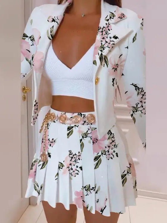 Women's Sets Printed Slim Fit Blazers & Pleated Skirt Two Piece Set - Sets - Instastyled | Online Fashion Free Shipping Clothing, Dresses, Tops, Shoes - 17/08/2022 - bottoms - color-dark_brown