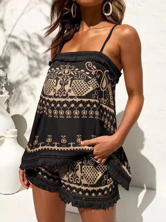 Women's Sets Printed Sling Top & Shorts Fringed Two-Piece Set - Sets - Instastyled | Online Fashion Free Shipping Clothing, Dresses, Tops, Shoes - 30-40 - 31/05/2022 - Bottoms