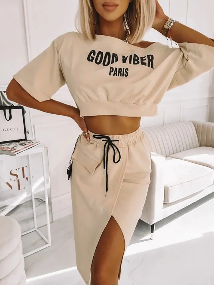 Women's Sets Printed Sloping Shoulder Top & Slit Skirt 2 Piece Set - Sets - Instastyled | Online Fashion Free Shipping Clothing, Dresses, Tops, Shoes - 16/07/2022 - 30-40 - bottoms