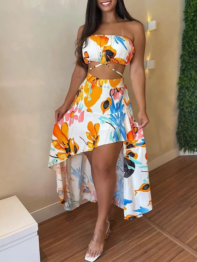 Women's Sets Printed Tube Top Irregular Skirt Two Piece Set - Sets - Instastyled | Online Fashion Free Shipping Clothing, Dresses, Tops, Shoes - 13/04/2022 - 30-40 - Bottoms