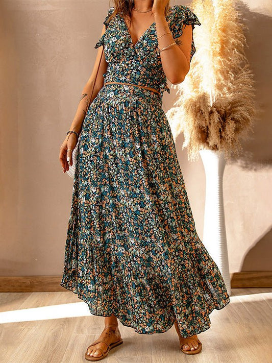 Women's Sets Printed V-Neck Crop Top & Skirt Two-Piece Set - Sets - Instastyled | Online Fashion Free Shipping Clothing, Dresses, Tops, Shoes - 09/07/2022 - 30-40 - Bottoms