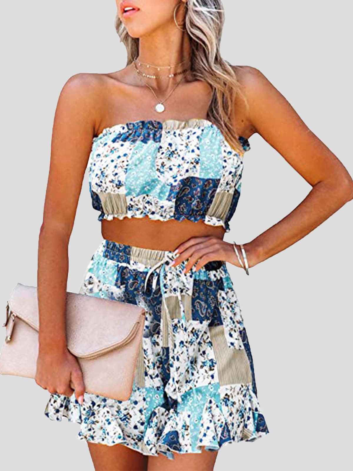 Women's Sets Printed Wrap Chest Sleeveless Top & Shorts Two-Piece Set - Sets - Instastyled | Online Fashion Free Shipping Clothing, Dresses, Tops, Shoes - 09/05/2022 - 30-40 - Bottoms