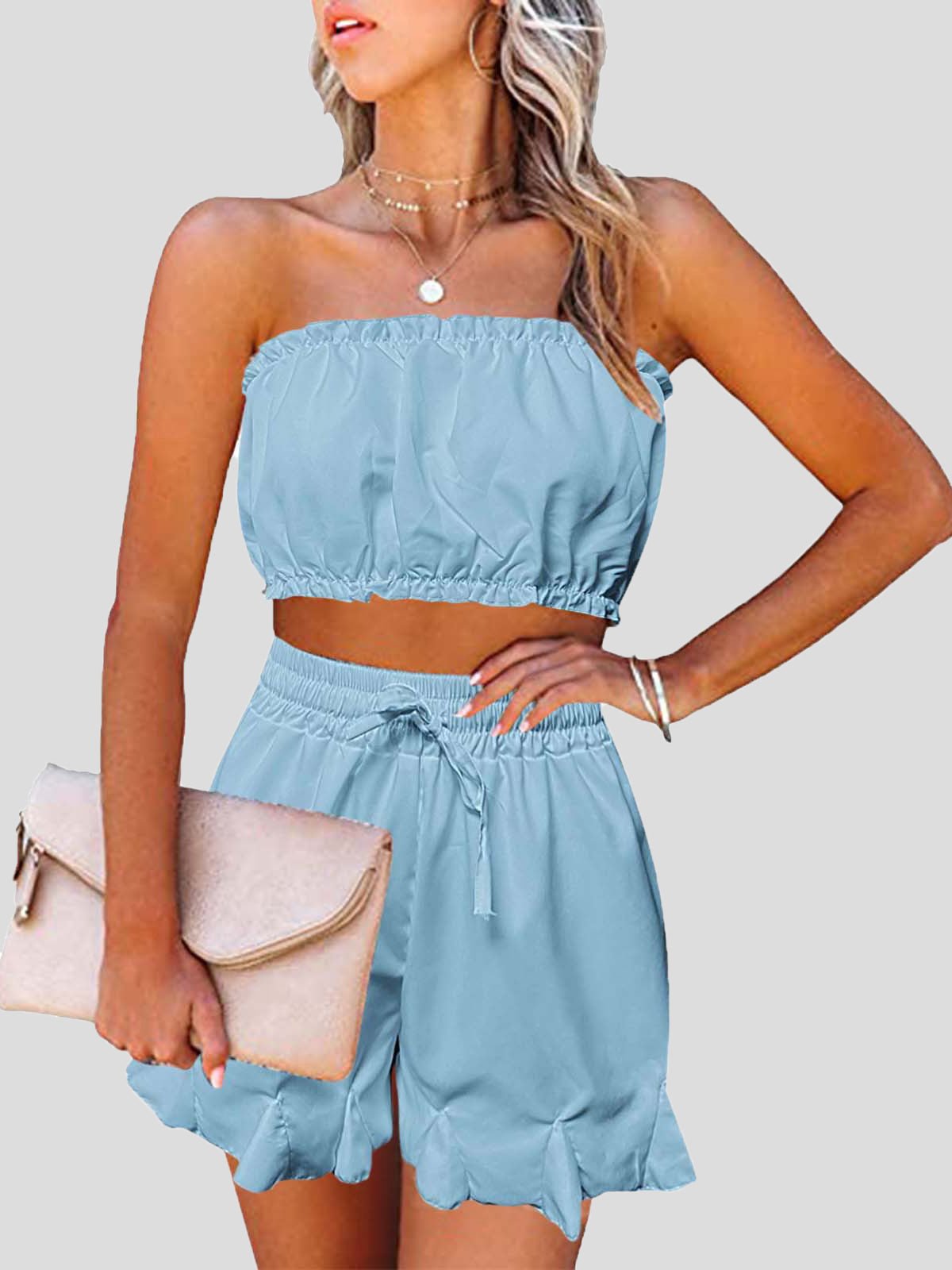 Women's Sets Printed Wrap Chest Sleeveless Top & Shorts Two-Piece Set - Sets - Instastyled | Online Fashion Free Shipping Clothing, Dresses, Tops, Shoes - 09/05/2022 - 30-40 - Bottoms