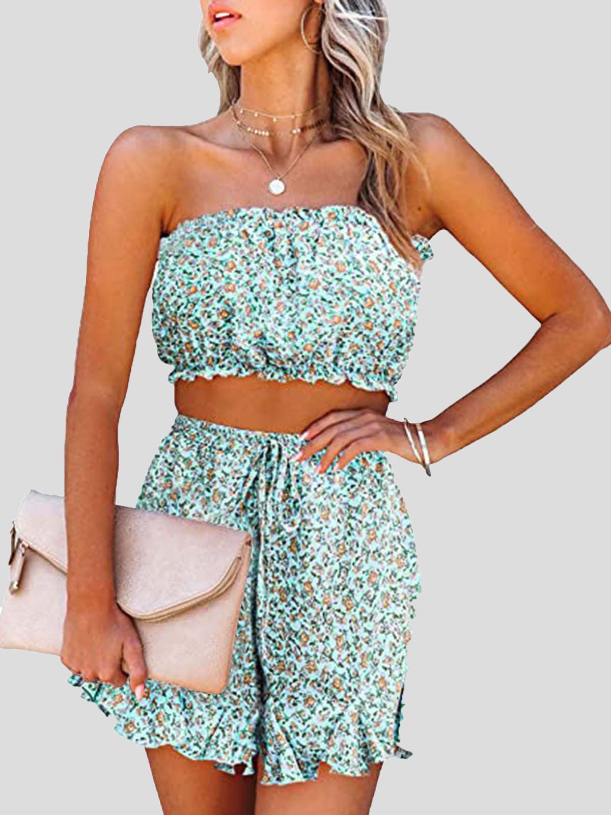 Women's Sets Printed Wrap Chest Sleeveless Top & Shorts Two-Piece Set - Sets - Instastyled | Online Fashion Free Shipping Clothing, Dresses, Tops, Shoes - 09/05/2022 - 30-40 - Bottoms