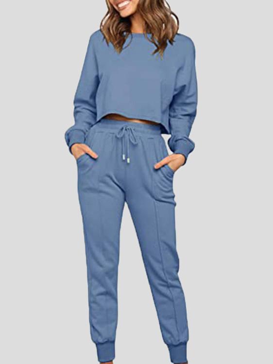 Women's Sets Round Neck Drawstring Pocket Long Sleeve Trousers Sports Suit - Sets - INS | Online Fashion Free Shipping Clothing, Dresses, Tops, Shoes - 25/08/2021 - 30-40 - Bottom