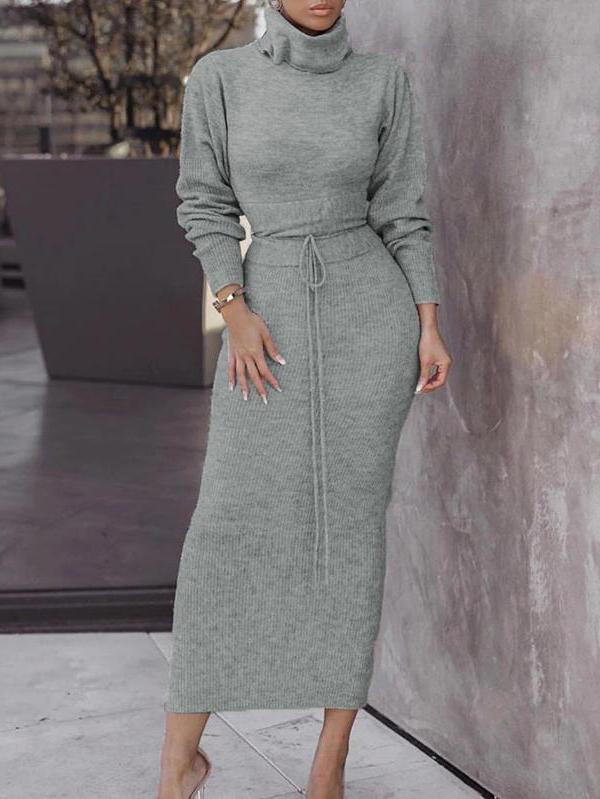 Women's Sets Simple High Neck Long Sleeve Top & Knitted Skirt Two-Piece Suit - Sets - INS | Online Fashion Free Shipping Clothing, Dresses, Tops, Shoes - 18/10/2021 - 30-40 - Bottom