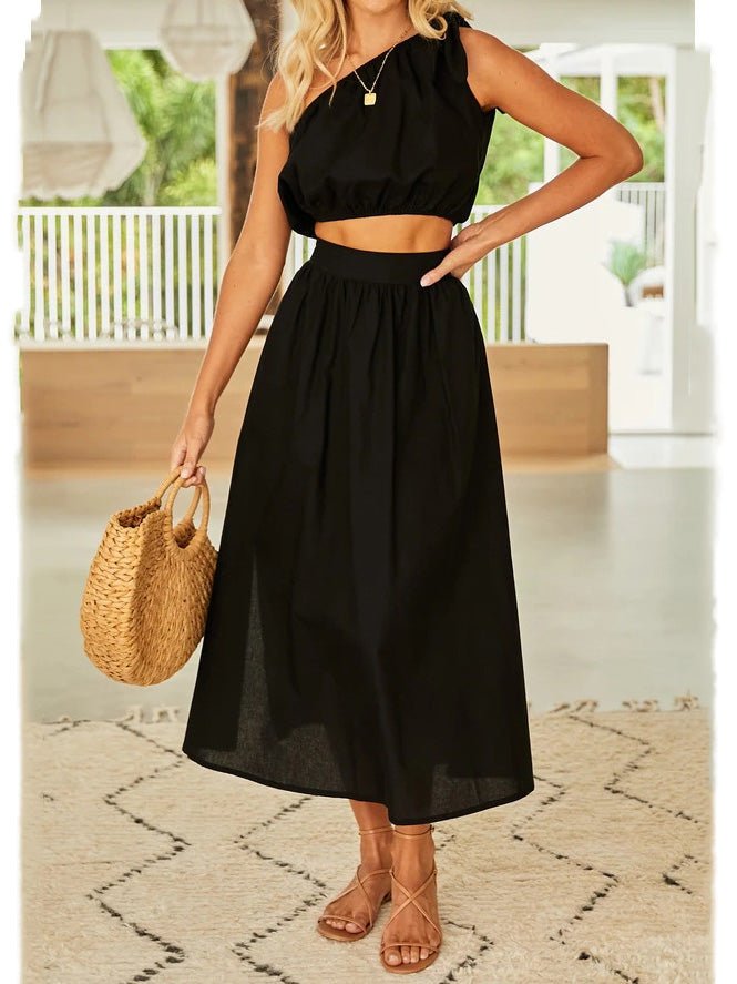 Women's Sets Slanted Shoulder Lace-Up Top & Slit Skirt Two Piece Set - Sets - Instastyled | Online Fashion Free Shipping Clothing, Dresses, Tops, Shoes - 25/05/2022 - 40-50 - Bottoms