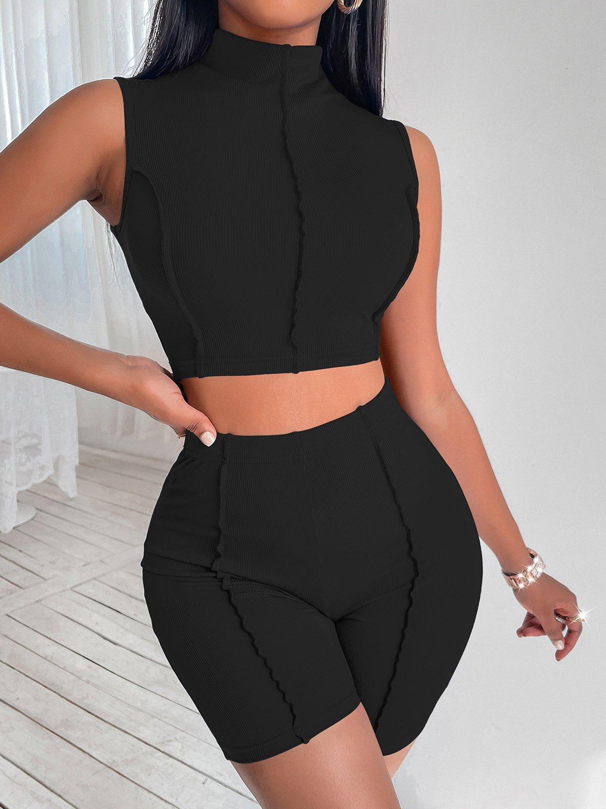 Women's Sets Sleeveless Crop Top & Shorts Sports Two-Piece Set - Sets - Instastyled | Online Fashion Free Shipping Clothing, Dresses, Tops, Shoes - 09/02/2022 - 30-40 - Bottoms