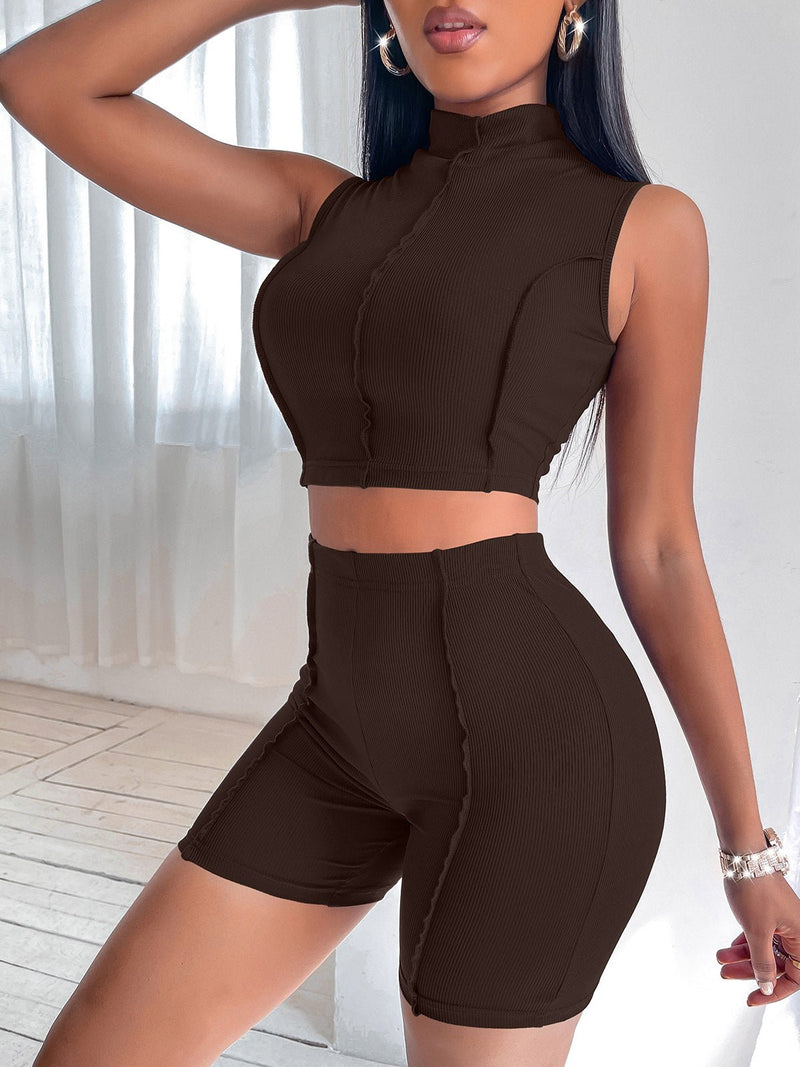 Women's Sets Sleeveless Crop Top & Shorts Sports Two-Piece Set - Sets - Instastyled | Online Fashion Free Shipping Clothing, Dresses, Tops, Shoes - 09/02/2022 - 30-40 - Bottoms