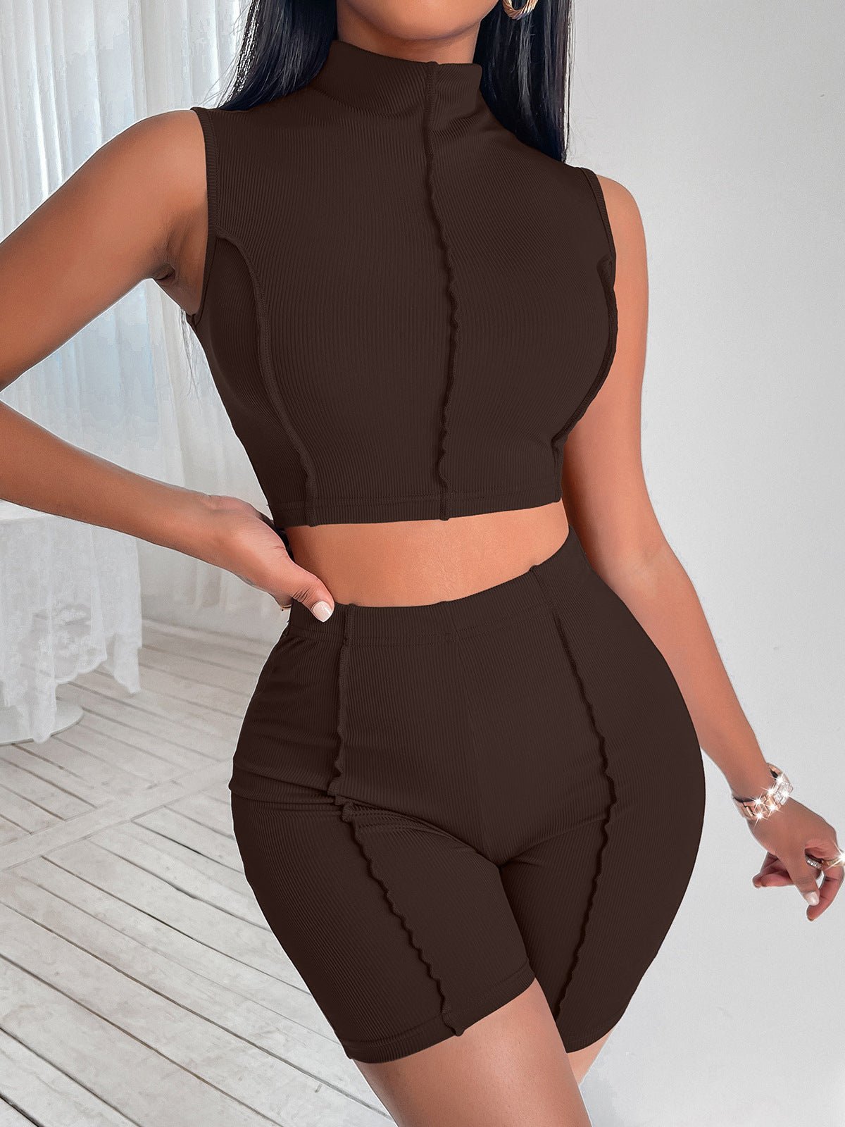 Women's Sets Sleeveless Crop Top & Shorts Sports Two-Piece Set - Sets - Instastyled | Online Fashion Free Shipping Clothing, Dresses, Tops, Shoes - 09/02/2022 - 30-40 - Bottoms