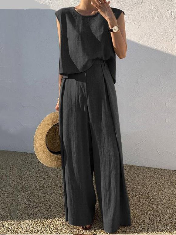 Women's Sets Sleeveless Tank Top & Wide Leg Pants Two-Piece Set - Sets - Instastyled | Online Fashion Free Shipping Clothing, Dresses, Tops, Shoes - 20/04/2022 - 40-50 - Bottoms