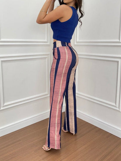 Women's Sets Sleeveless Vest Striped High Waist Pants Two-Piece Set - Sets - Instastyled | Online Fashion Free Shipping Clothing, Dresses, Tops, Shoes - 30/05/2022 - 40-50 - Bottoms