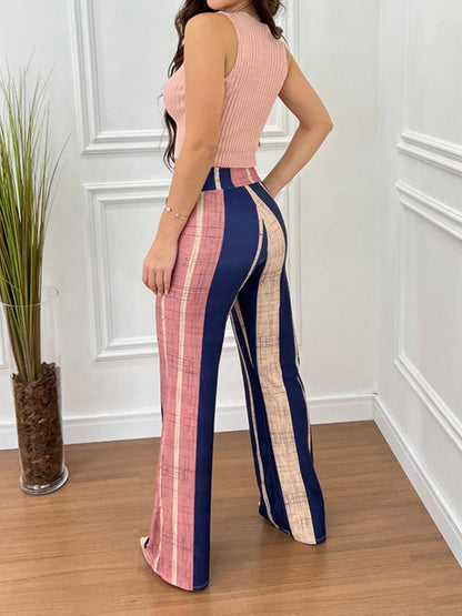 Women's Sets Sleeveless Vest Striped High Waist Pants Two-Piece Set - Sets - Instastyled | Online Fashion Free Shipping Clothing, Dresses, Tops, Shoes - 30/05/2022 - 40-50 - Bottoms