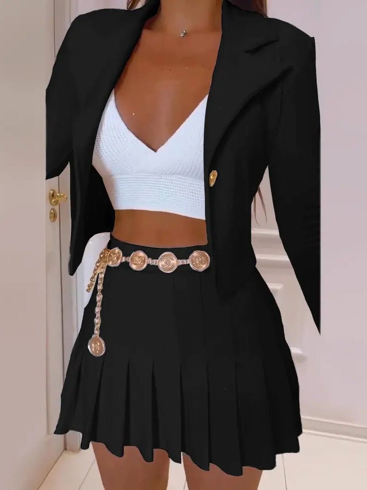 Women's Sets Slim Fit Long Sleeve Blazers & Pleated Skirt Two Piece Set - Sets - Instastyled | Online Fashion Free Shipping Clothing, Dresses, Tops, Shoes - 16/08/2022 - bottoms - color-black