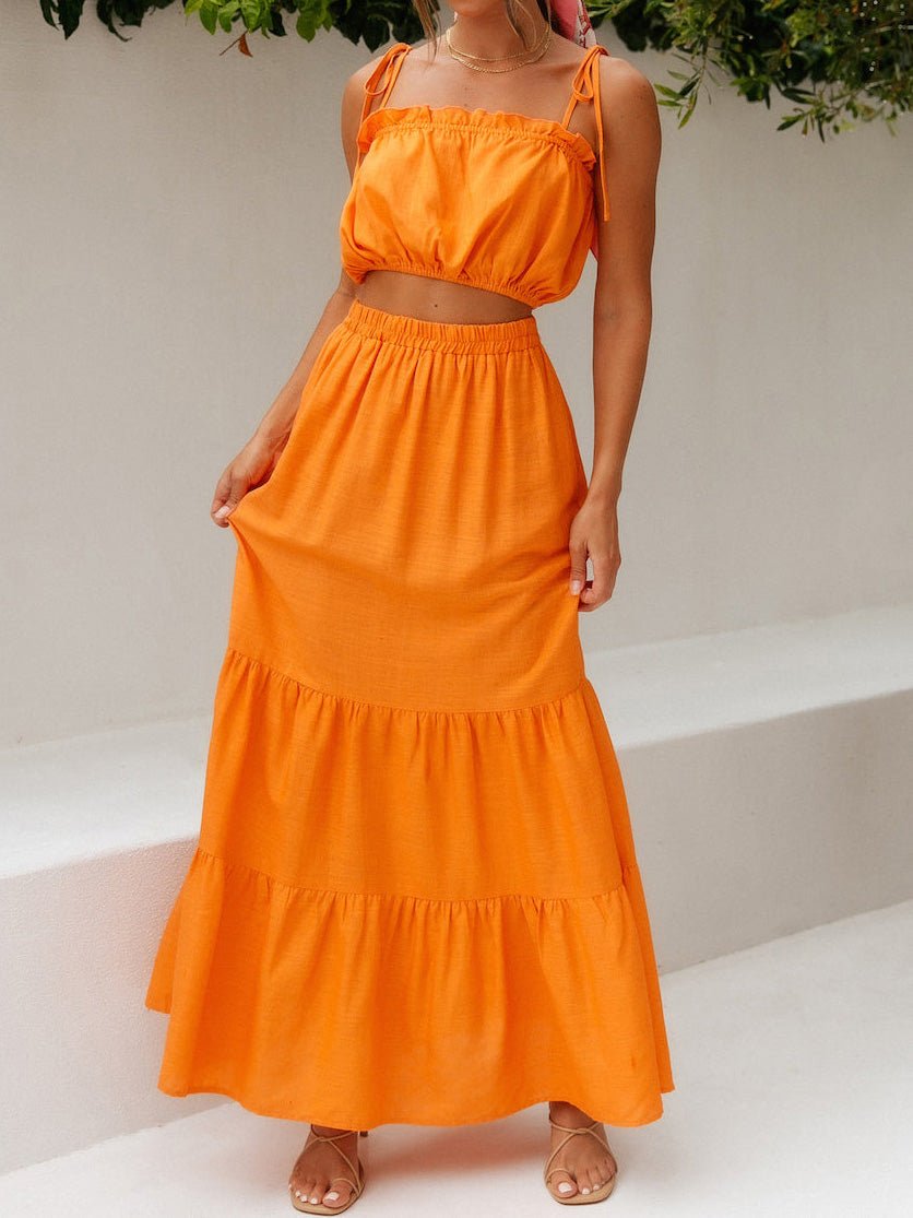 Women's Sets Sling Crop Sleeveless Top & Skirt Two-Piece Set - Sets - Instastyled | Online Fashion Free Shipping Clothing, Dresses, Tops, Shoes - 25/03/2022 - Bottoms - color-orange