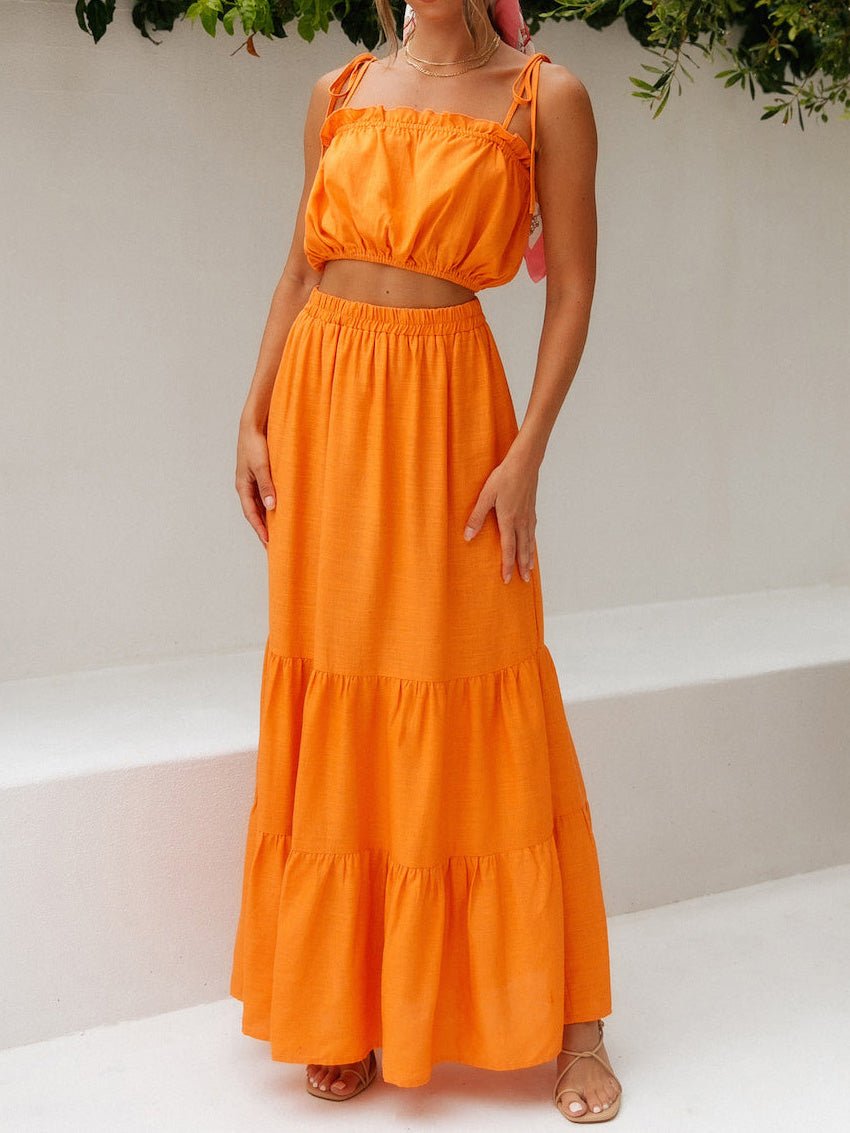 Women's Sets Sling Crop Sleeveless Top & Skirt Two-Piece Set - Sets - Instastyled | Online Fashion Free Shipping Clothing, Dresses, Tops, Shoes - 25/03/2022 - Bottoms - color-orange