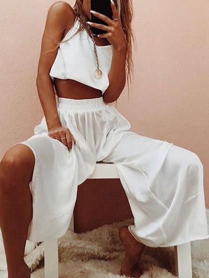 Women's Sets Sling Crop Top & Wide Leg Pants Two-Piece Set - Sets - Instastyled | Online Fashion Free Shipping Clothing, Dresses, Tops, Shoes - 31/05/2022 - 40-50 - Bottoms